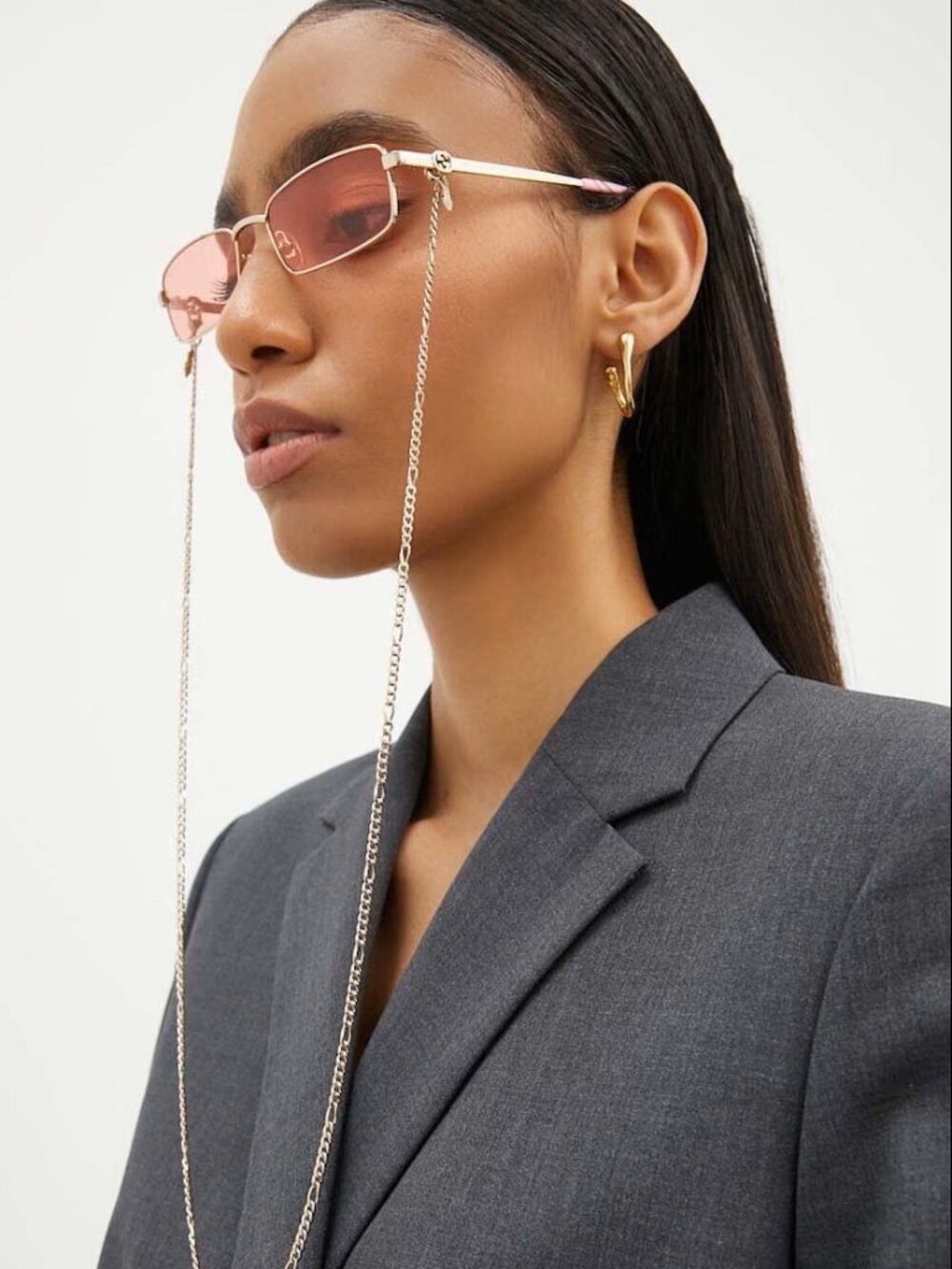 NEW GUCCI SUNGLASSES GG1600S 004 GOLD/PINK WOMEN WITH CHAIN - Picture 3 of 12